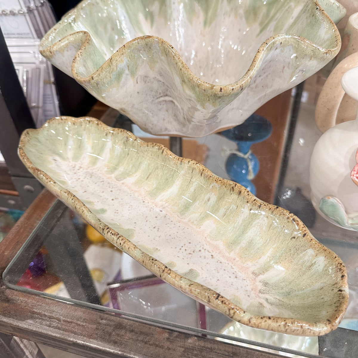 Etta B Pottery Matcha Latte Flirty Edge Olive Dish - Little Miss Muffin Children & Home