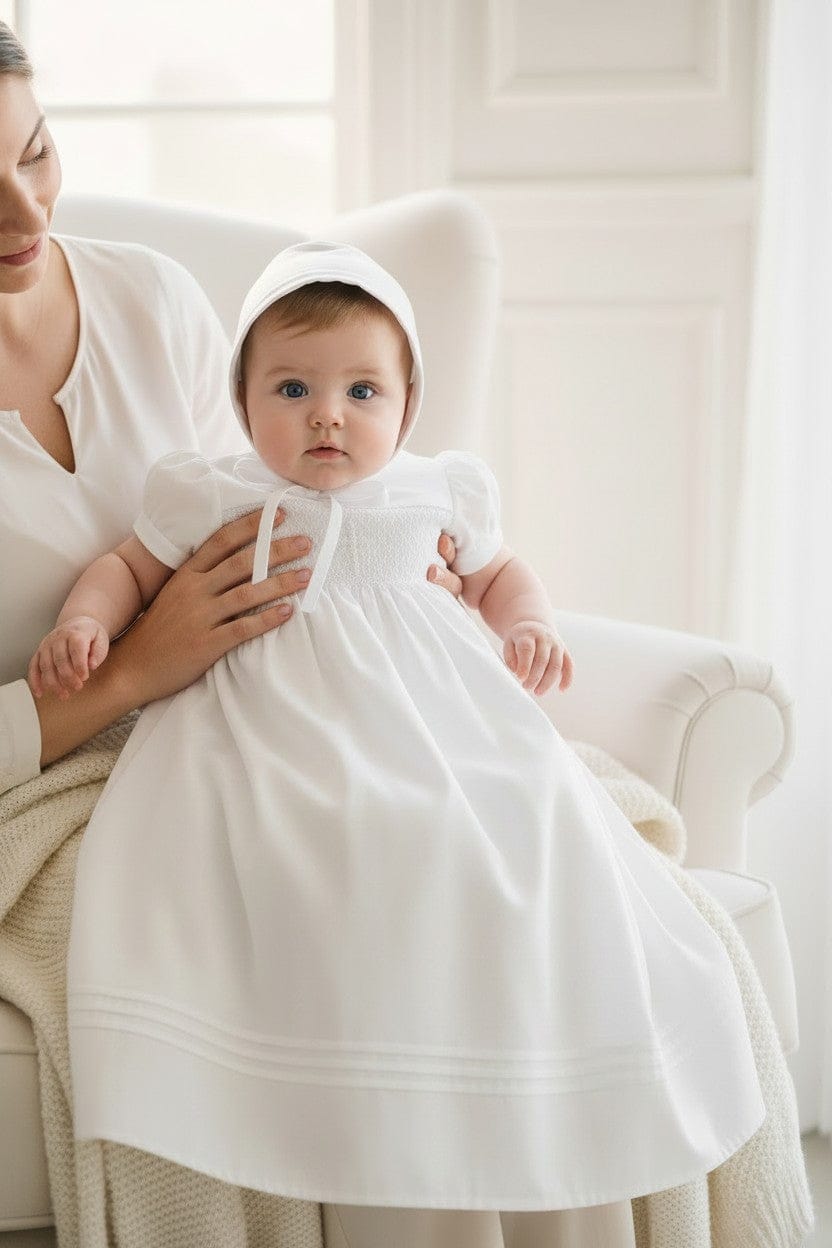 Carriage Boutique Hand Smocked Cross Christening Gown with Matching Bonnet - Little Miss Muffin Children & Home