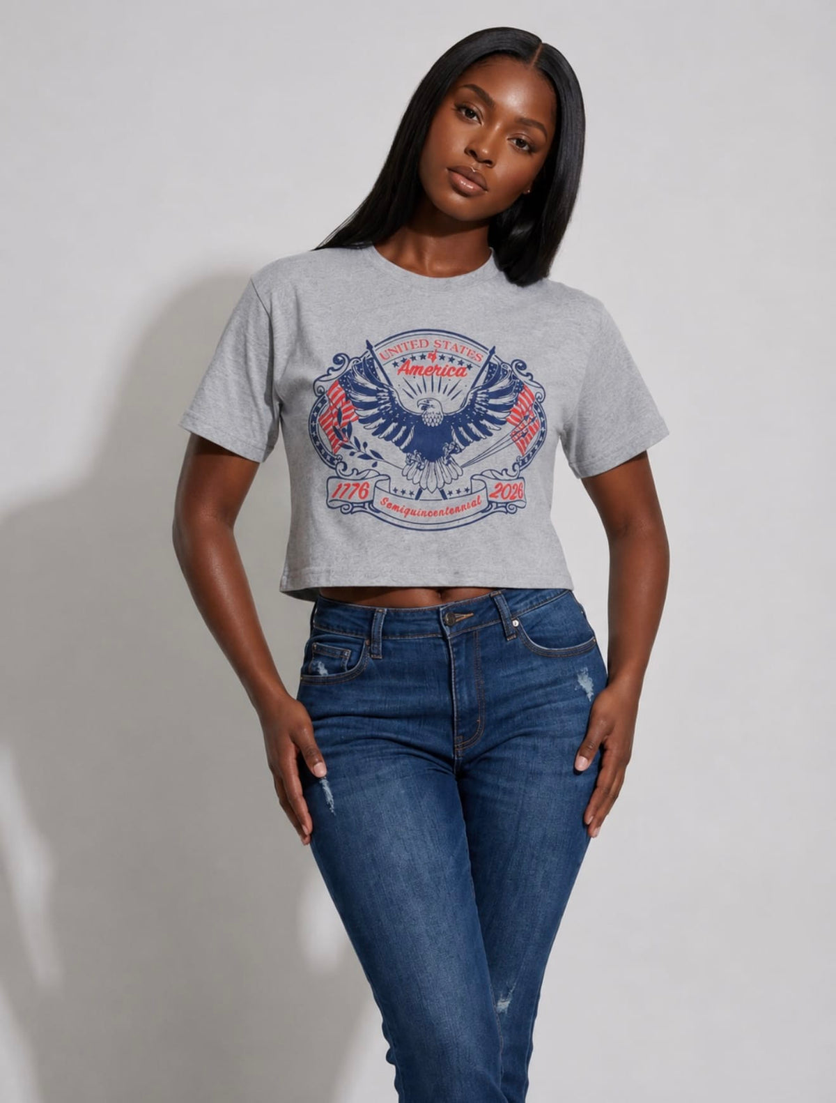 WHEREable Art | America's 250th Semiquincentennial Vintage Eagle Women's Crop Tee