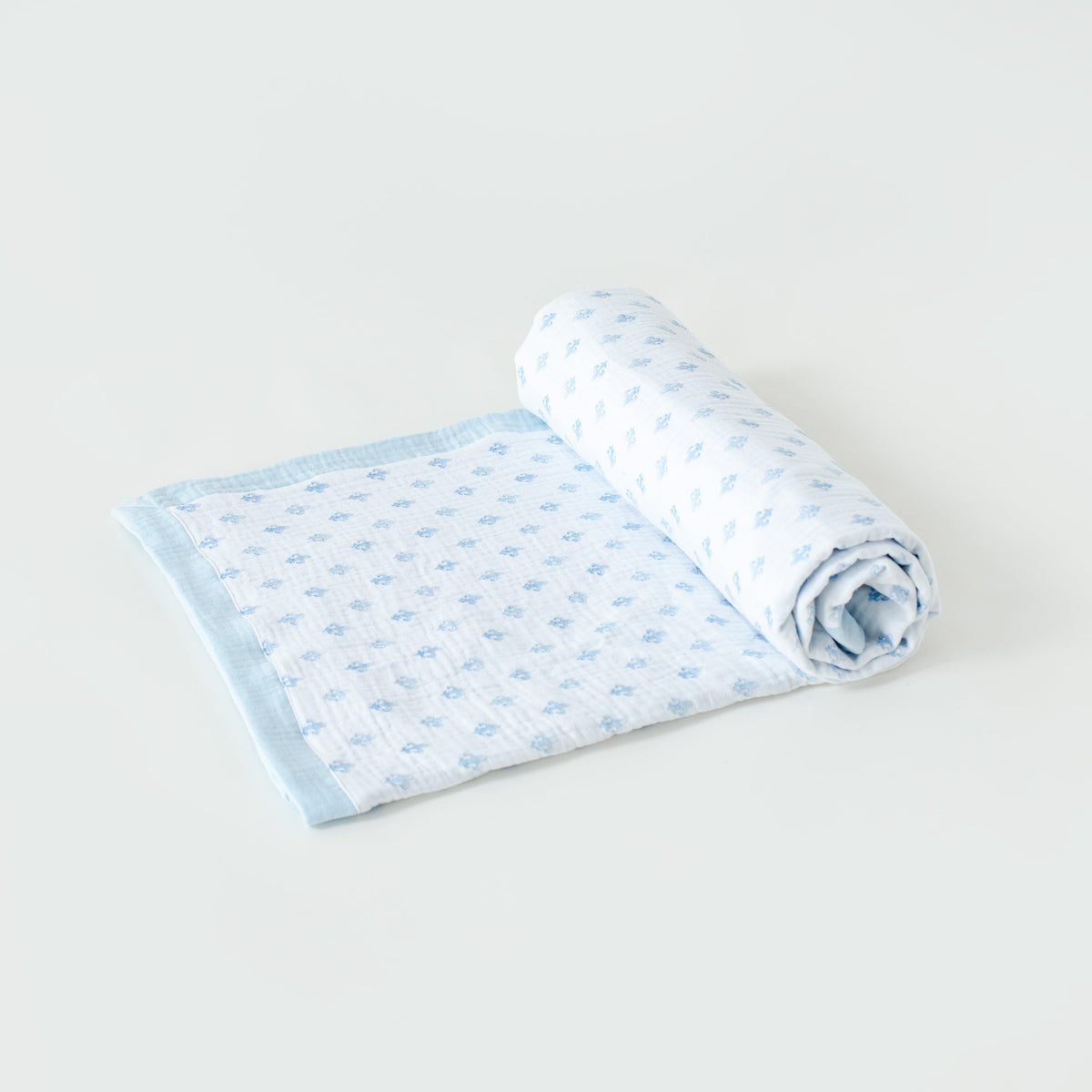 Nola Tawk Fleur De Bleu Organic Muslin Baby Quilt with Blue Trim - Little Miss Muffin Children & Home