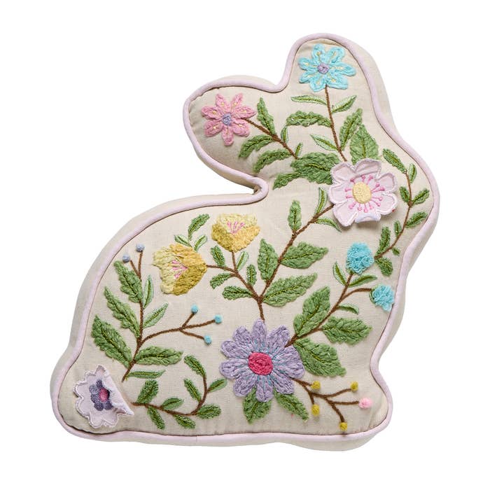 Floral Embroidered Bunny Shaped Pillow