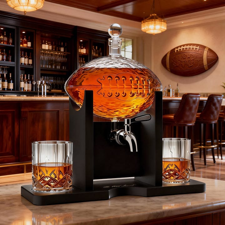 Football shaped glass whiskey decanter by The Wine Savant
