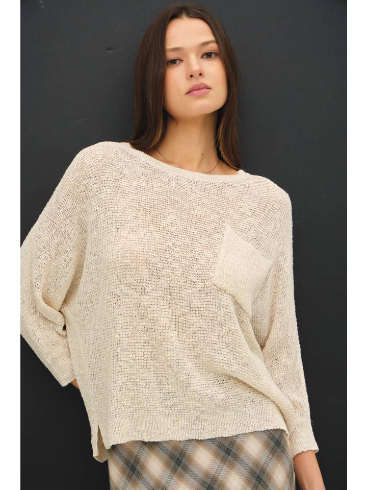 Front Pocket Dolman Long Sleeve Knit Sweater
