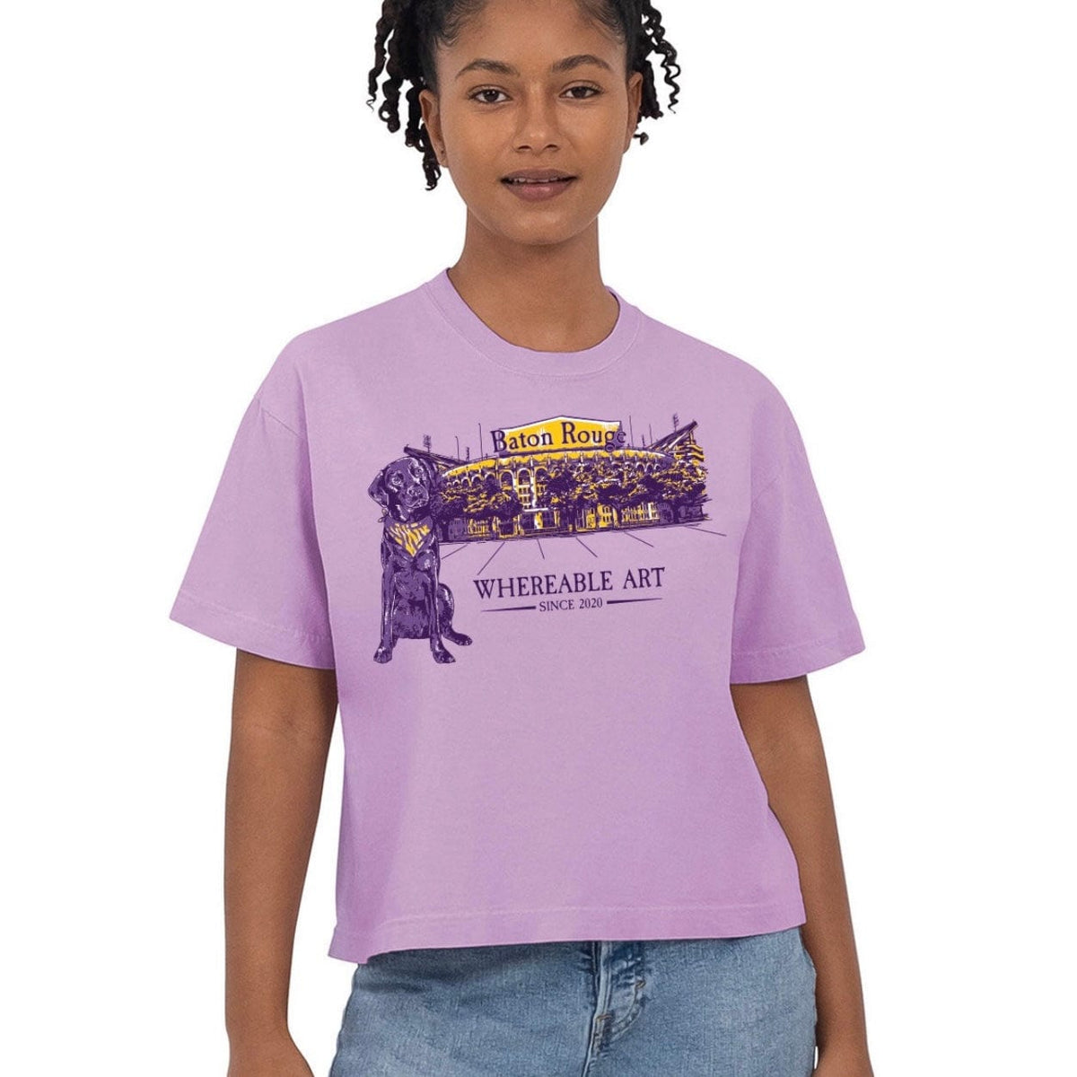 Whereable Art Whereable Art LSU Bleu Comfort Colors Crop Tee - Little Miss Muffin Children & Home