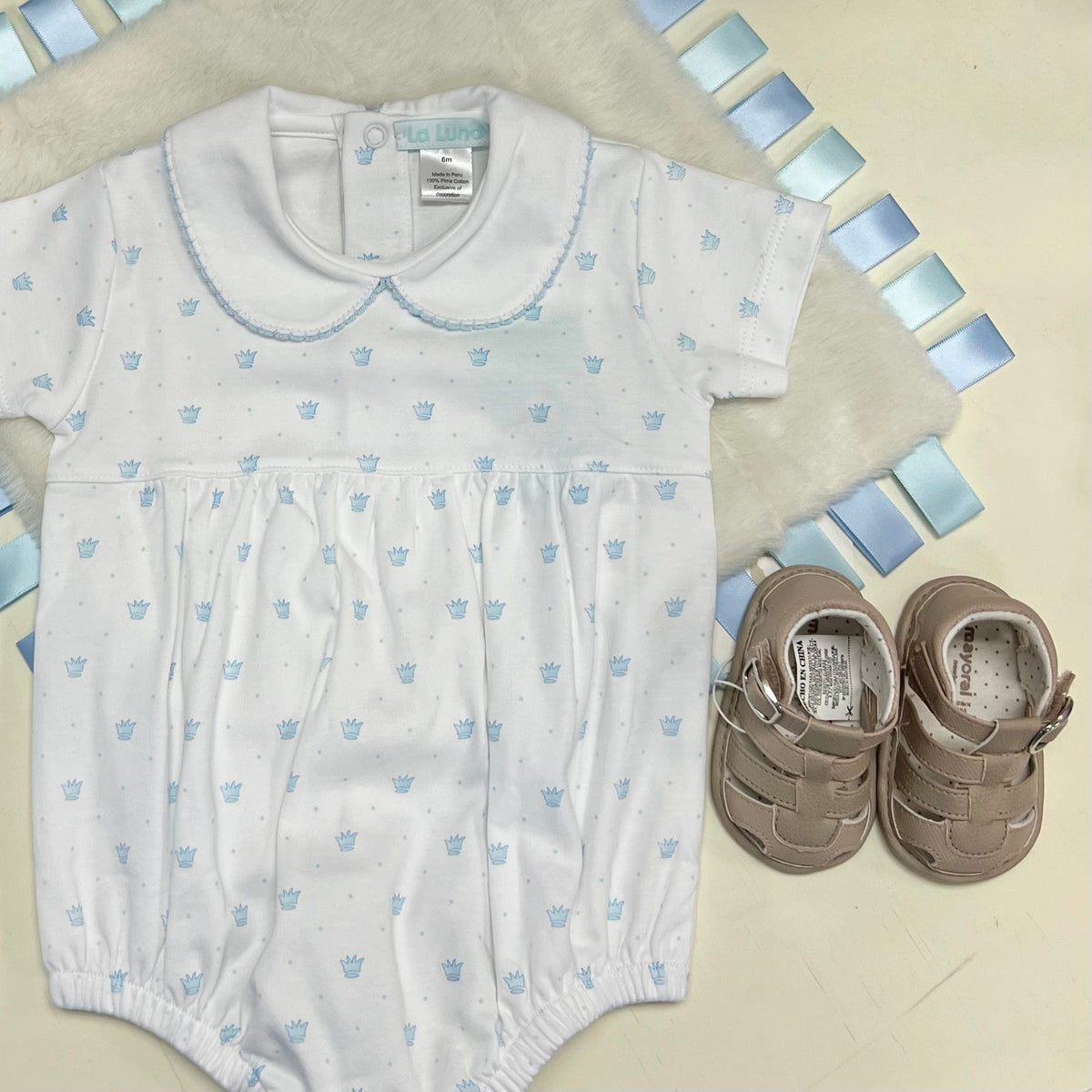 Lulu Bebe Lulu Bebe Noah Pima Blue Crown Boy Bubble - Little Miss Muffin Children & Home