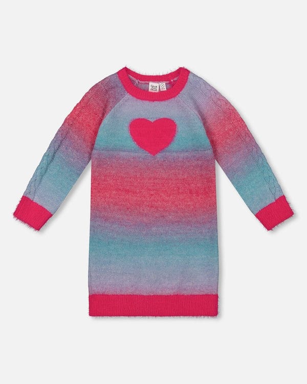 Deux Par Deux Deux Par Deux Knit Dress, Multicolor Stripe with Heart - Little Miss Muffin Children & Home