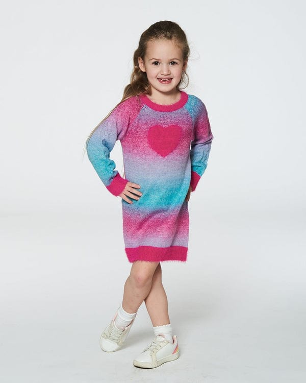 Deux Par Deux Deux Par Deux Knit Dress, Multicolor Stripe with Heart - Little Miss Muffin Children & Home