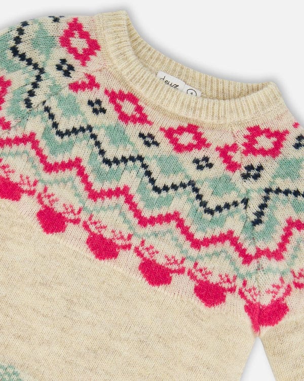 Deux Par Deux Deux Par Deux Sweater With Norvegian Jacquard, Off White - Little Miss Muffin Children & Home