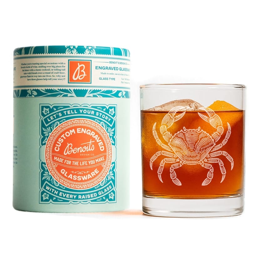 Benoit's Design Co Crab Drinking Glass, 12oz Old Fashioned - Little Miss Muffin Children & Home