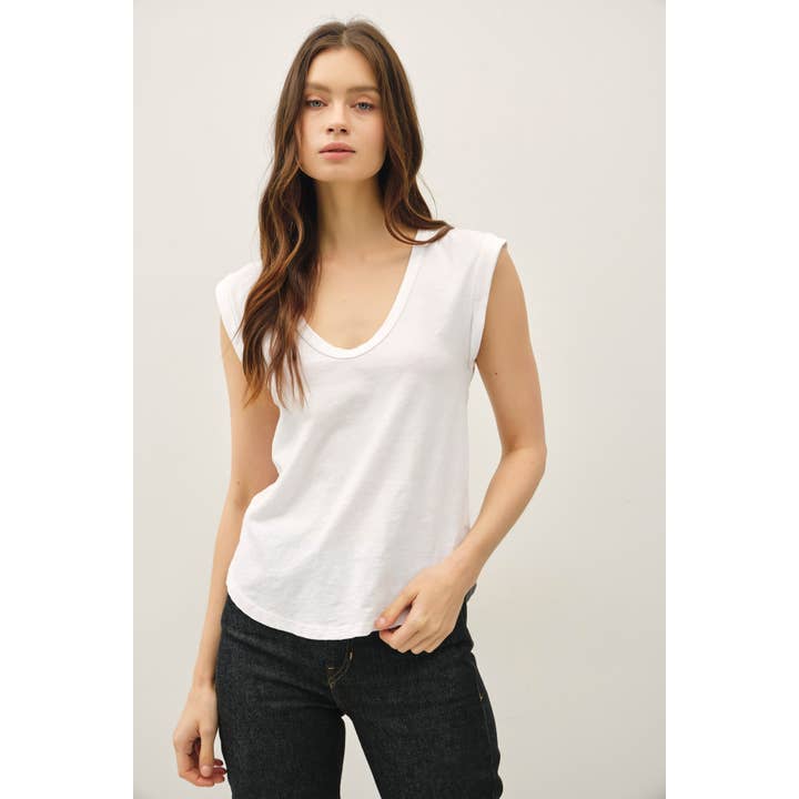 Be Cool Garment Dyed Scoop V-Neck Cap Sleeve Top in White - Little Miss Muffin Children & Home