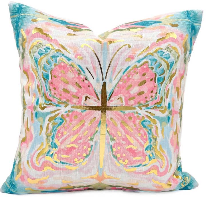 Gold Foil Cortnei Kaleidoscope Butterfly Velvet Pillow
