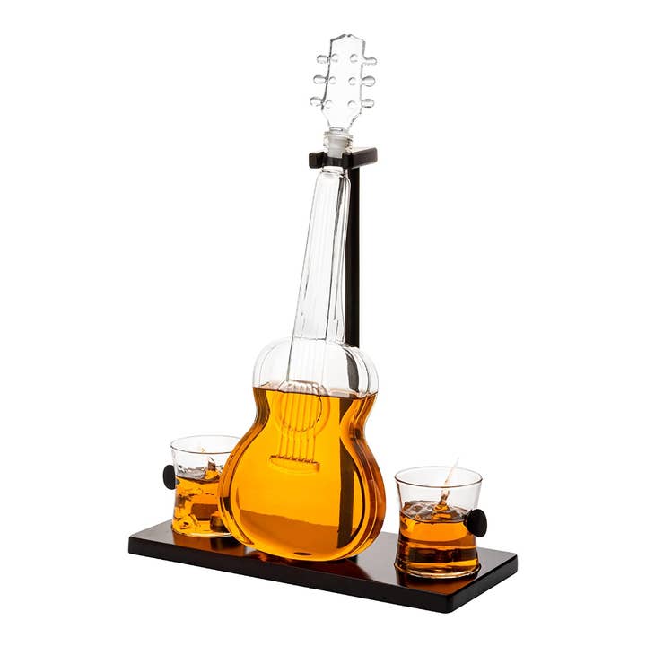 Guitar whiskey decanter with 2 glasses by The Wine Savant