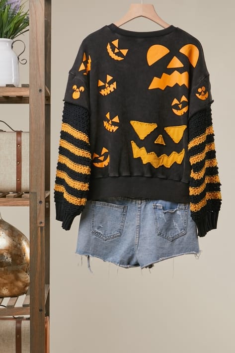 Halloween Colorblock with Striped Sleeves Top