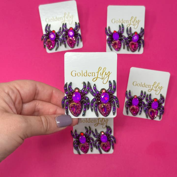 Halloween Rhinestone Spider Stud Earrings