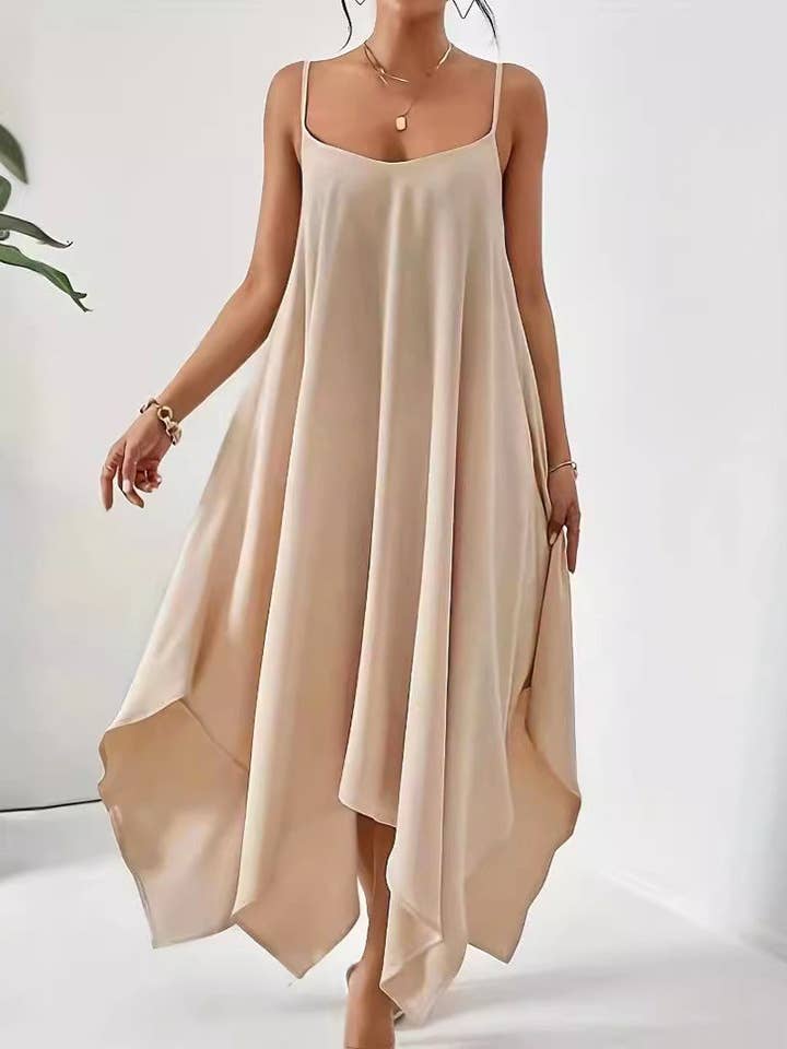 Handkerchief Hem Cami Maxi Dress in Apricot