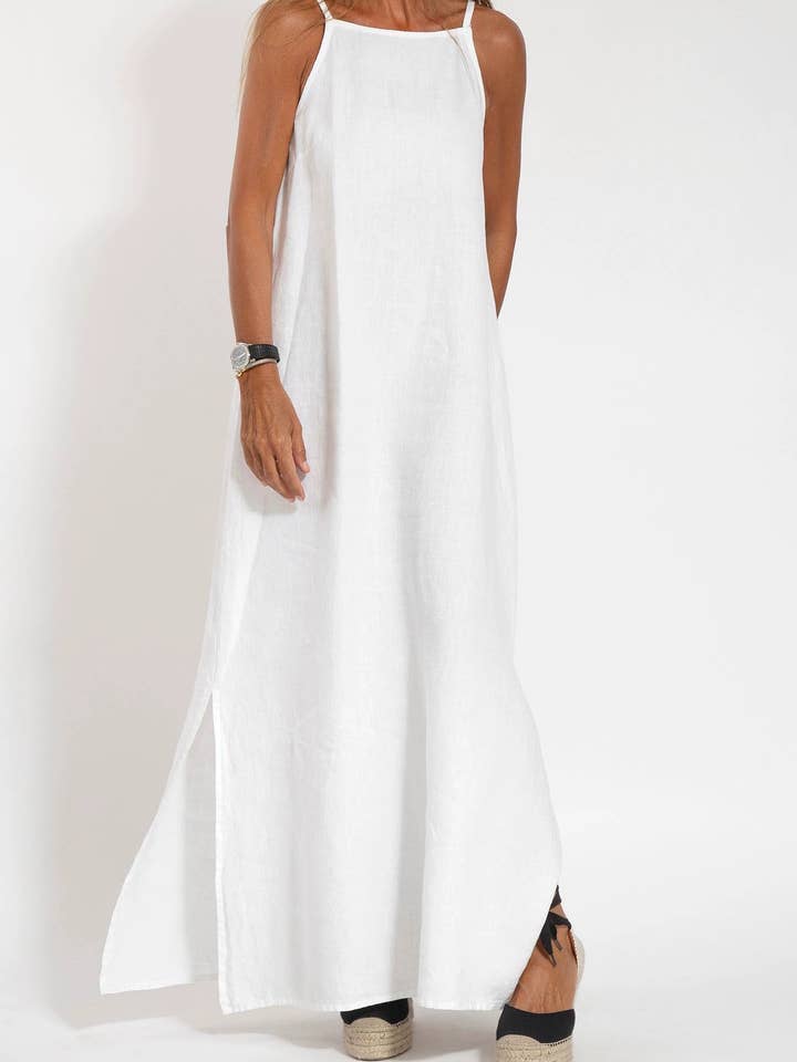 High Neck Cami Gauze Maxi Dress in White