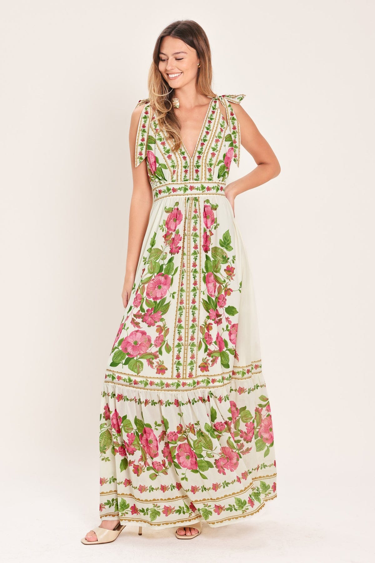 Ivory Rose Vine Romance Printed Woven Maxi Dress