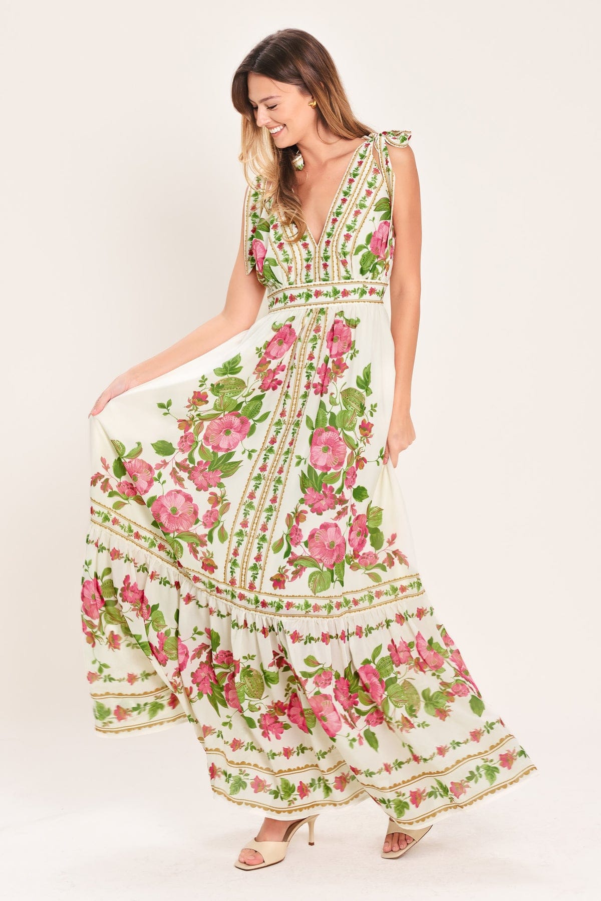 Ivory Rose Vine Romance Printed Woven Maxi Dress