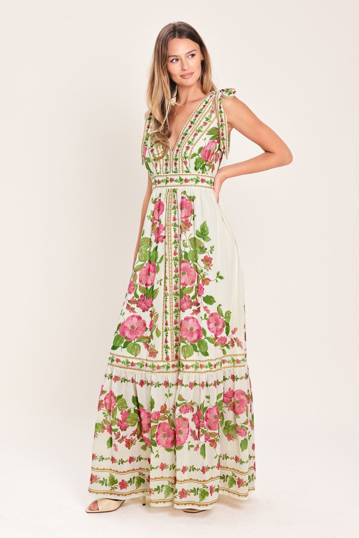 Flying Tomato Ivory Rose Vine Romance Printed Woven Maxi Dress - Little Miss Muffin Children & Home