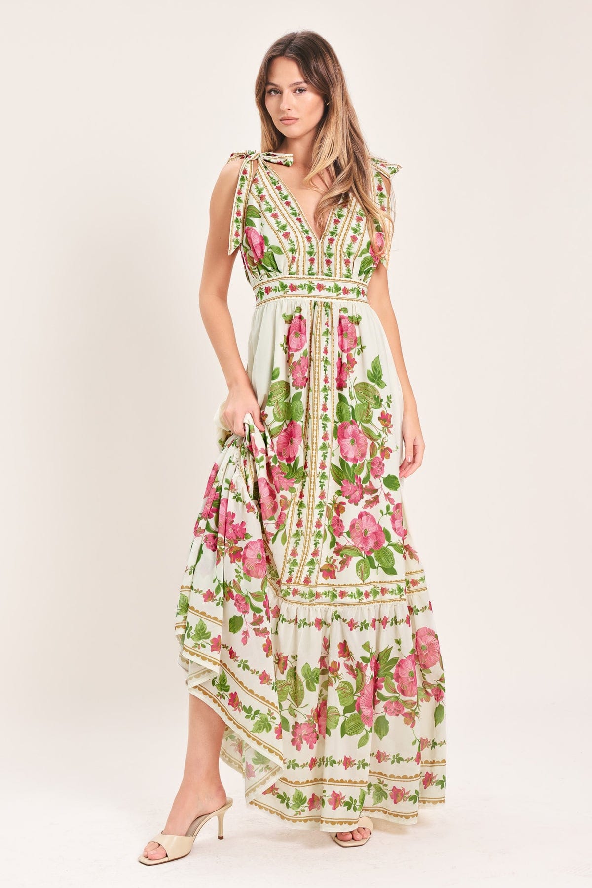 Flying Tomato Ivory Rose Vine Romance Printed Woven Maxi Dress - Little Miss Muffin Children & Home