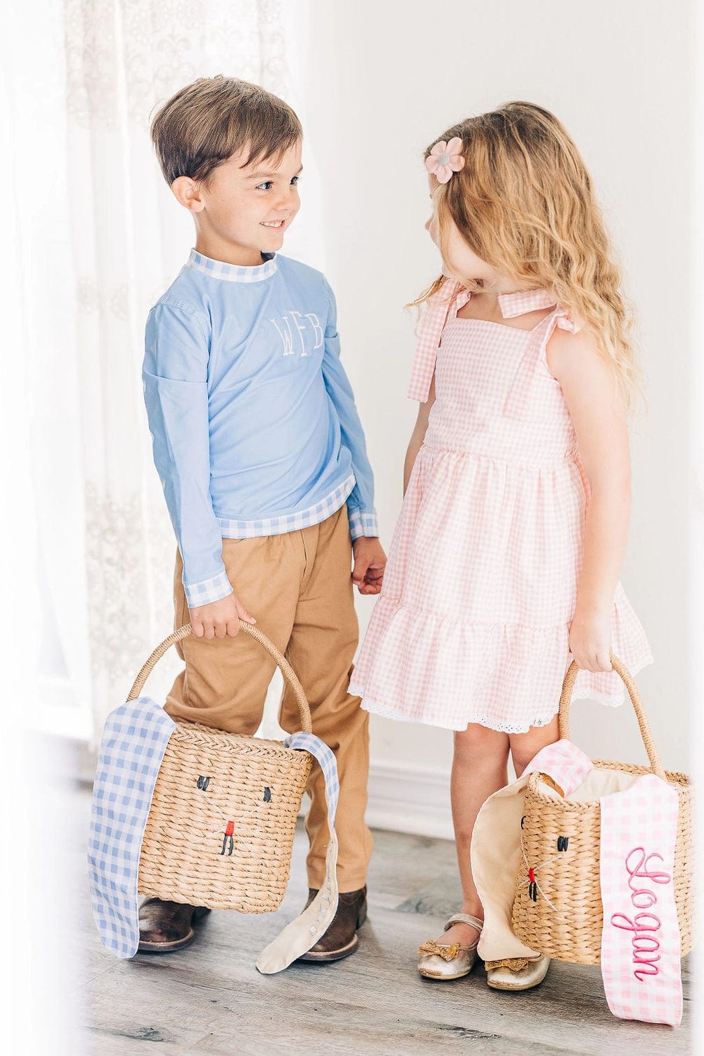 Sugar Bee Clothing Sugar Bee Clothing Gingham Kids Easter Basket with Easter Bunny Ears - Little Miss Muffin Children & Home