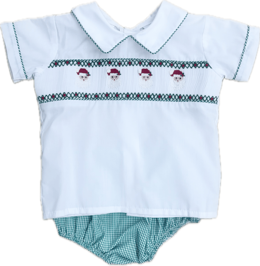 Santa Smocked Champ Collared Shirt and Bloomer Set