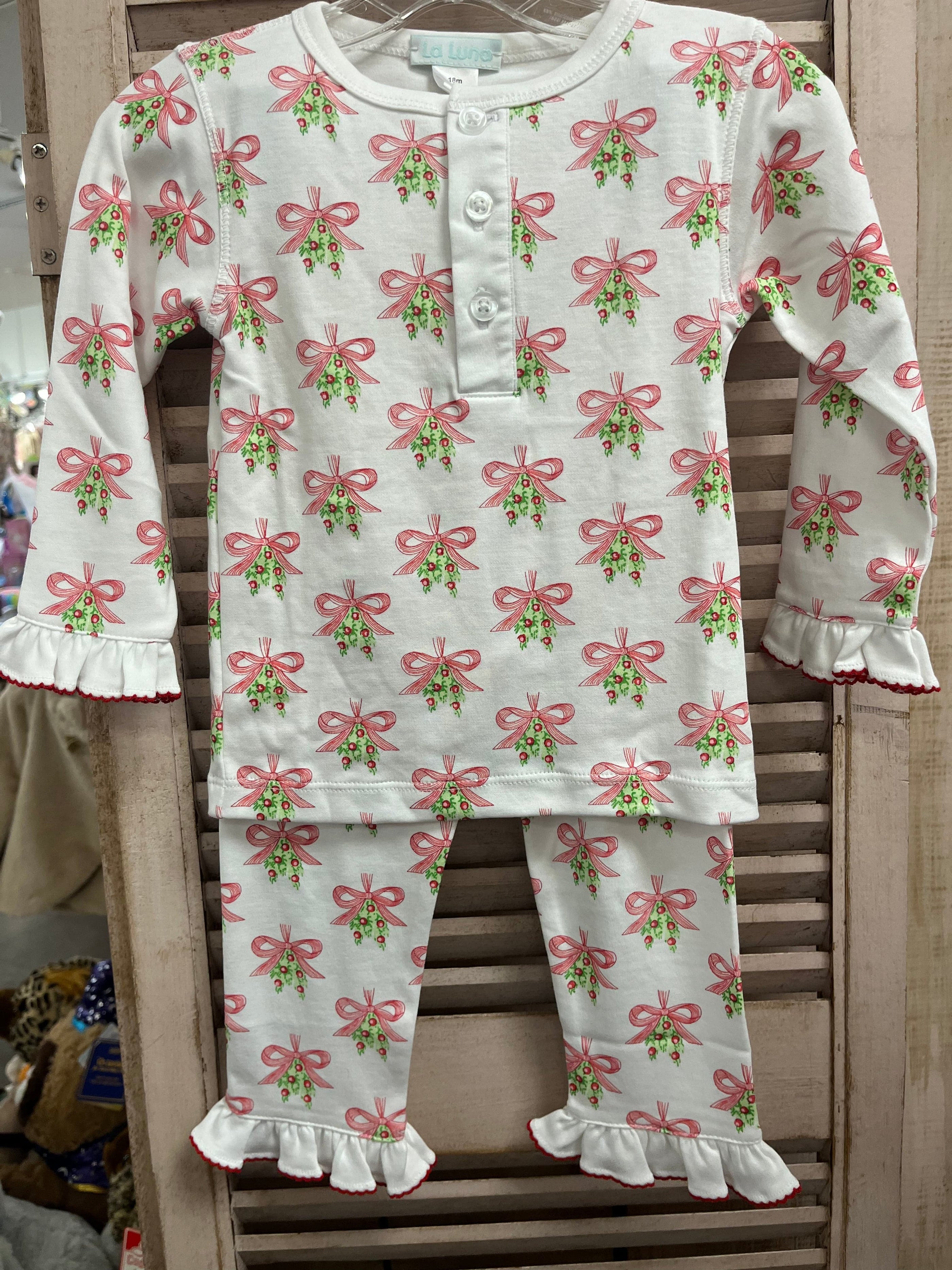 Lulu Bebe Lulu Bebe Mistletoe Pima Long Sleeve Girl 2pc PJ - Little Miss Muffin Children & Home