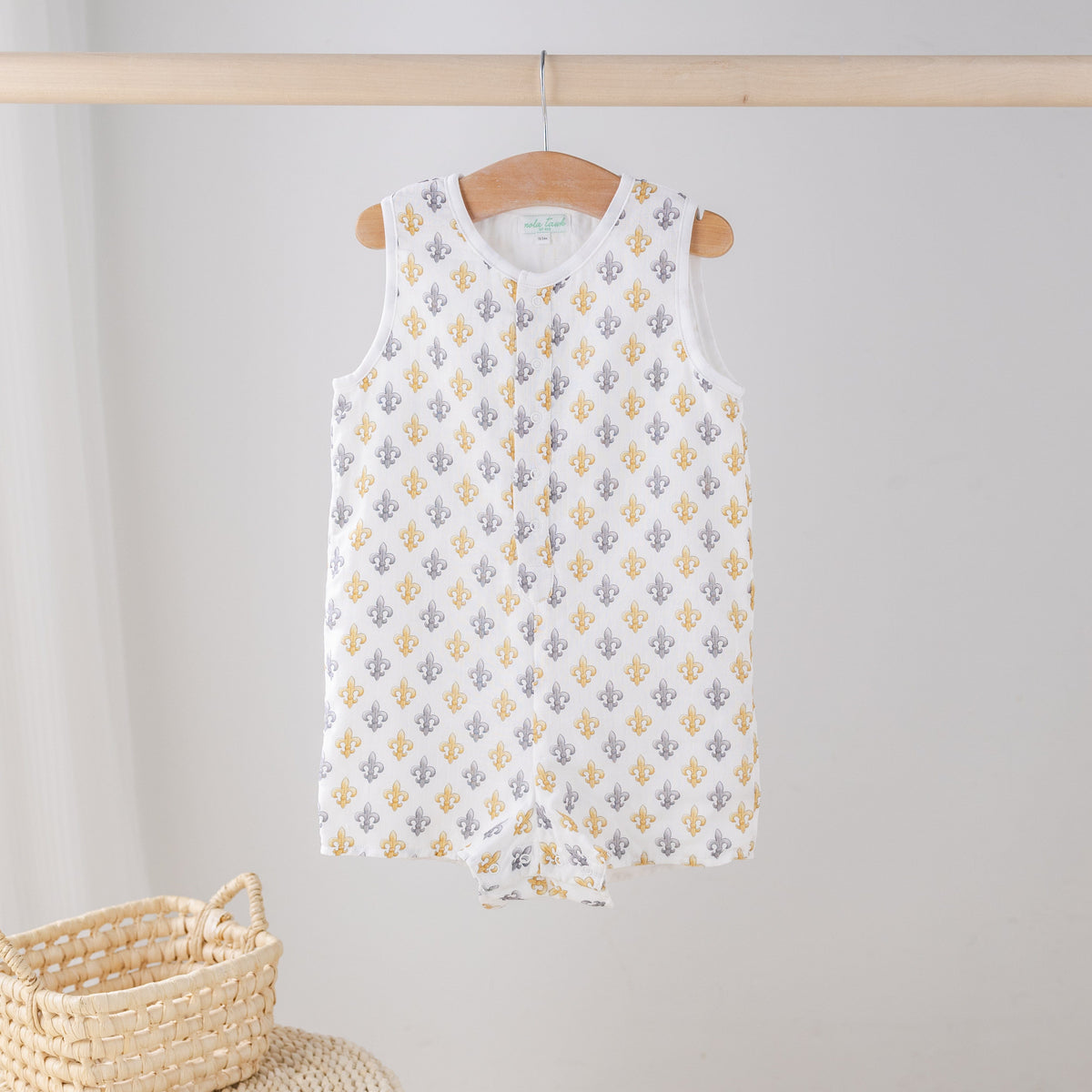 Nola Tawk Black and Gold Fleur de Lis Organic Muslin Shortall - Little Miss Muffin Children & Home