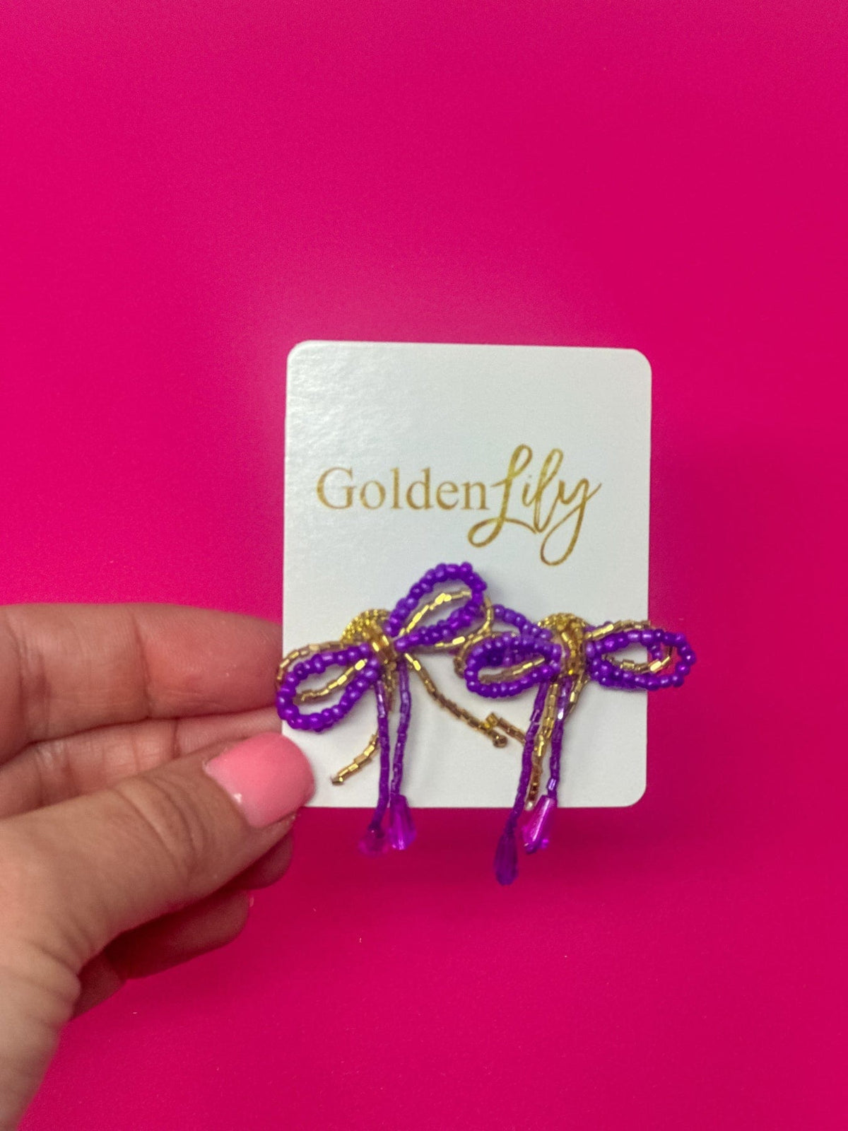 Golden Lily Purple & Gold Mini Bow Earring - Little Miss Muffin Children & Home