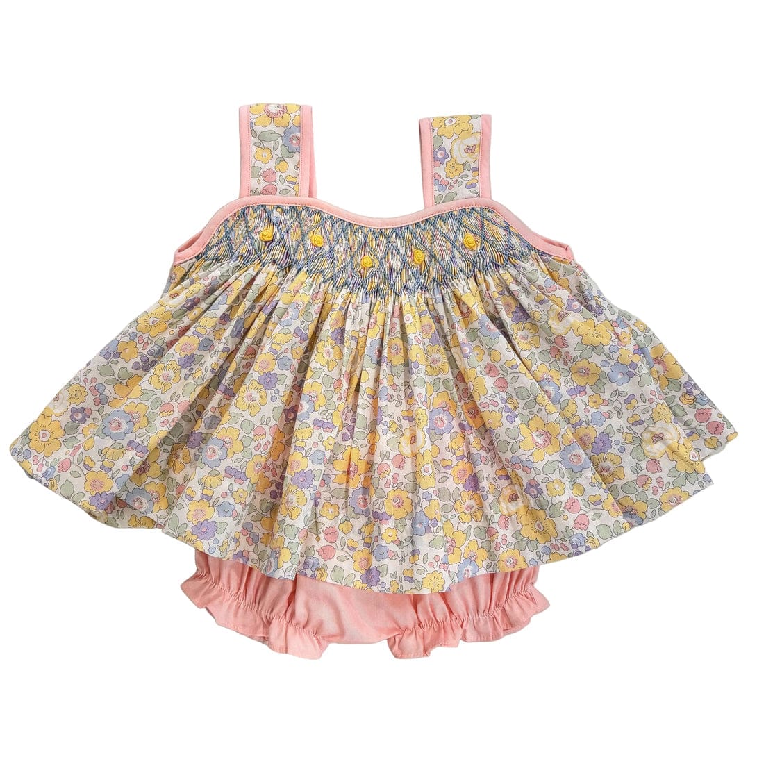 Lulu Bebe Florence Floral Smocked Sleeveless Bloomer Set - Little Miss Muffin Children & Home