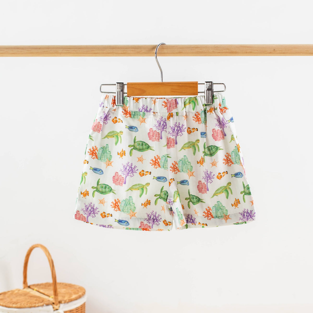 Nola Tawk Nola Tawk Just Keep Swimming Organic Muslin Shorts - Little Miss Muffin Children & Home