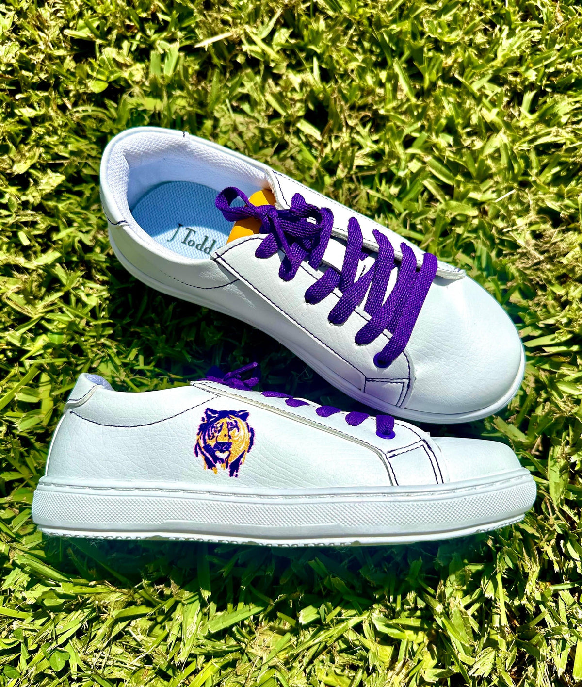 Brewer Enterprises Kids' Purple & Gold Tiger Sneakers - Little Miss Muffin Children & Home
