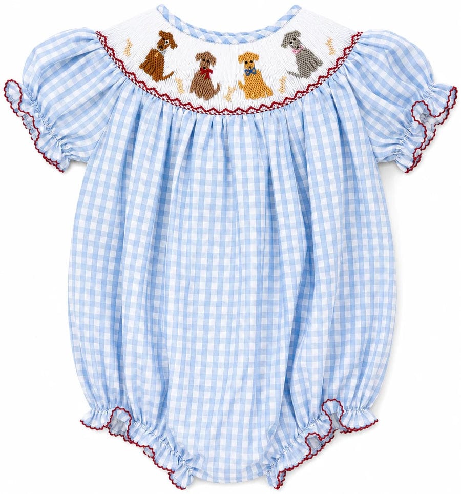 Lulu Bebe Emmie Smocked Puppy Bishop Style Bubble - Little Miss Muffin Children & Home