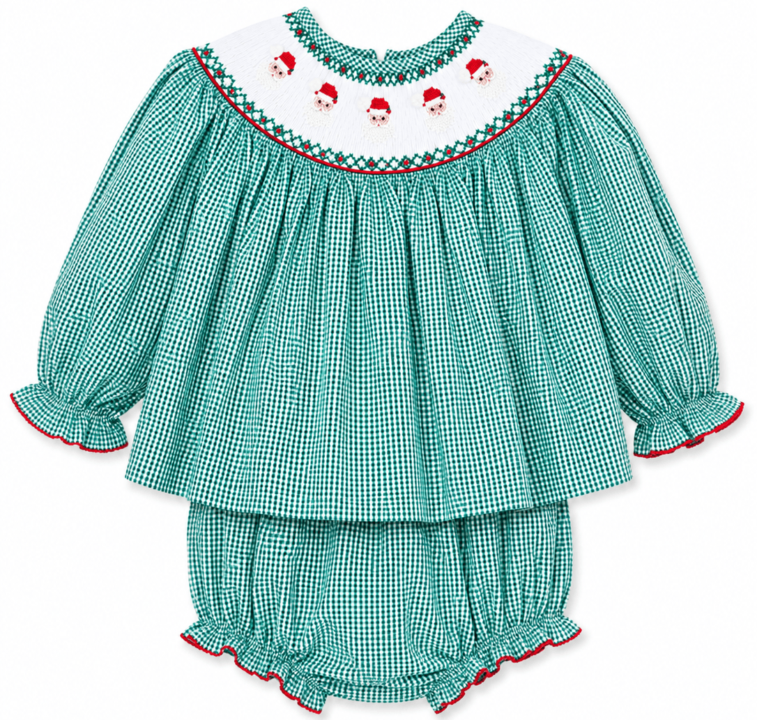 Santa Smocked Emma Bishop Style Bloomer Set