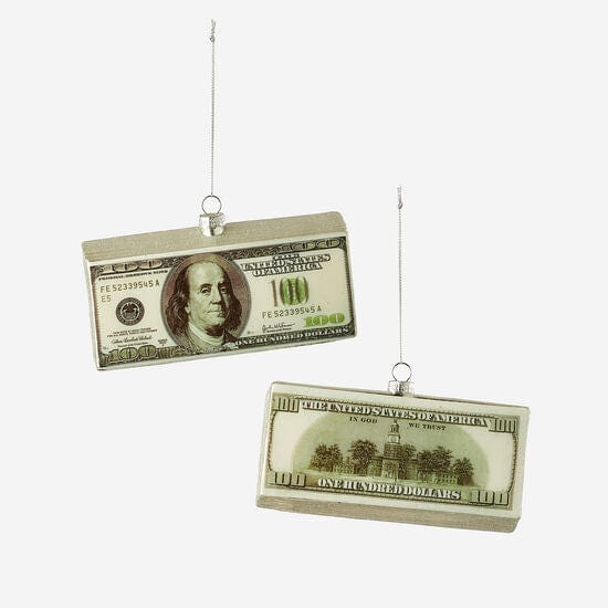 180 Degrees 180 Degrees 6" Glass 100 Dollar Bill Ornament - Little Miss Muffin Children & Home
