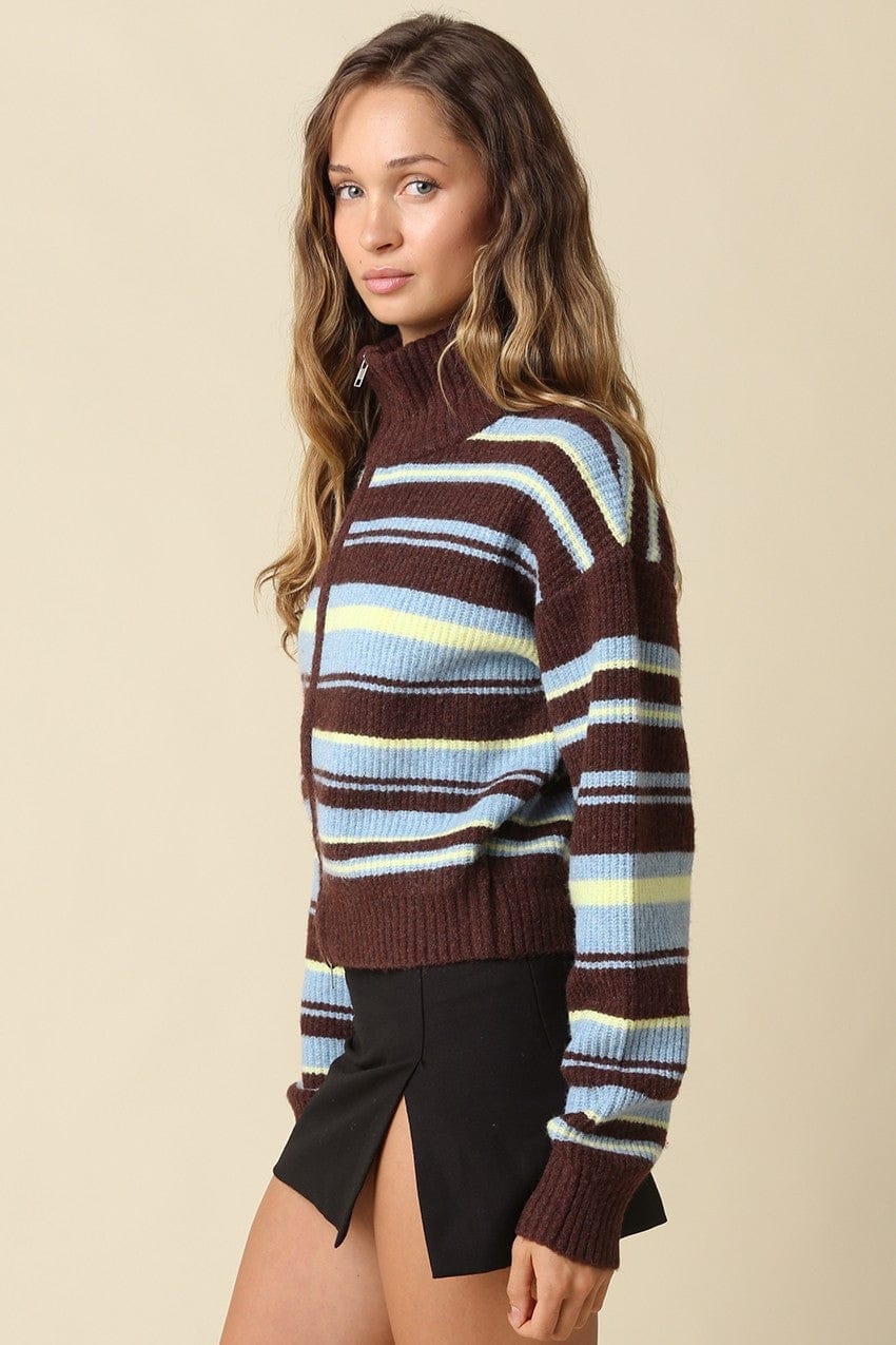 Aspen Striped Zip-Up Knit Cardigan