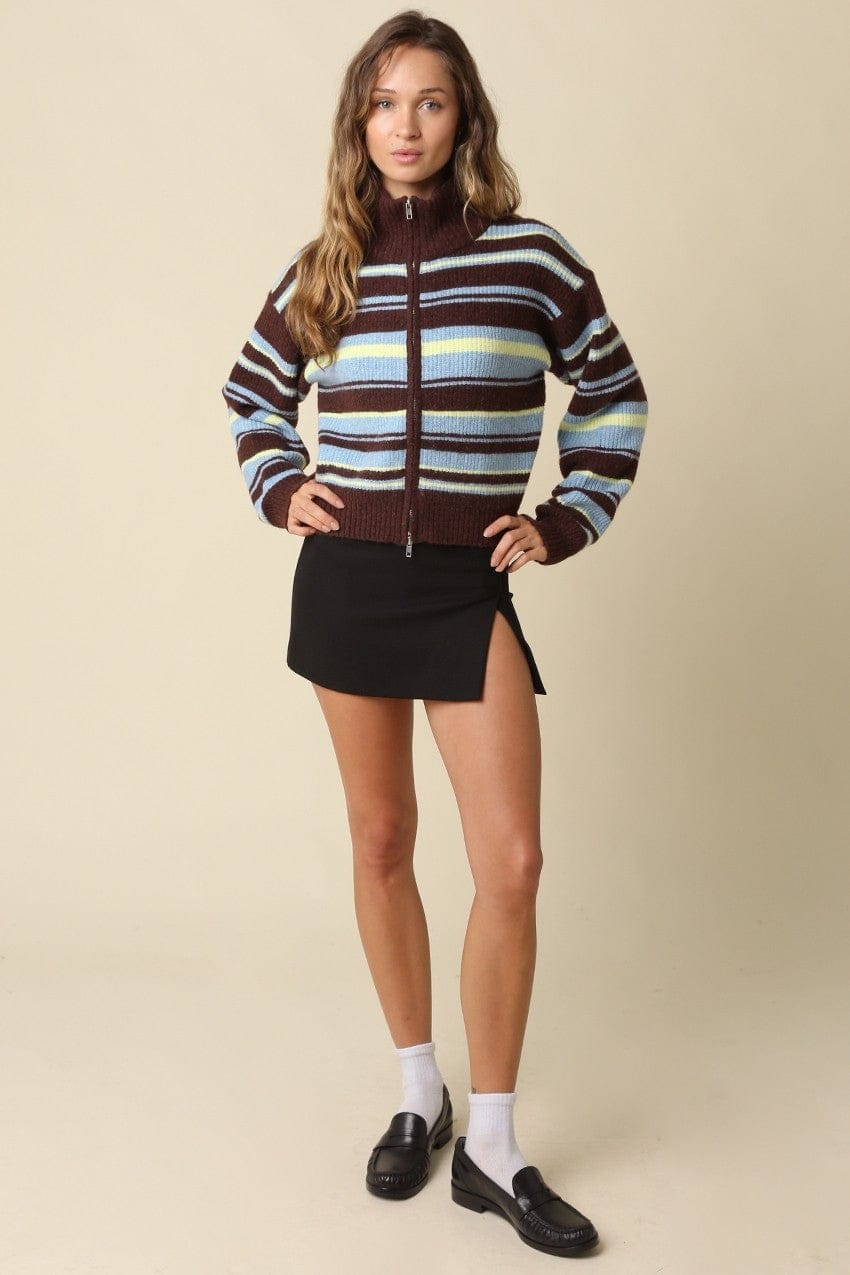 Aspen Striped Zip-Up Knit Cardigan