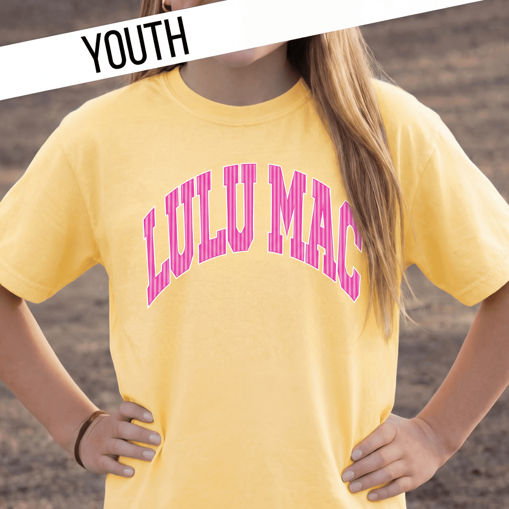 Girlie Girl Originals Lulu Mac Stripe Youth Butter Comfort Colors Tee by Girlie Girl Originals - Little Miss Muffin Children & Home