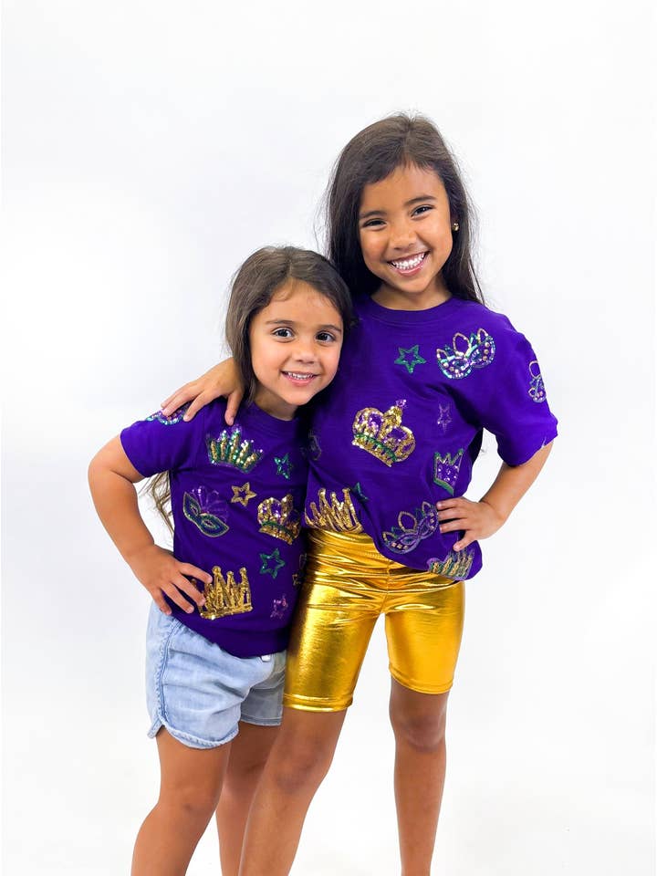 Kids Short Sleeve Purple Crown & Masks Lightweight Pullover