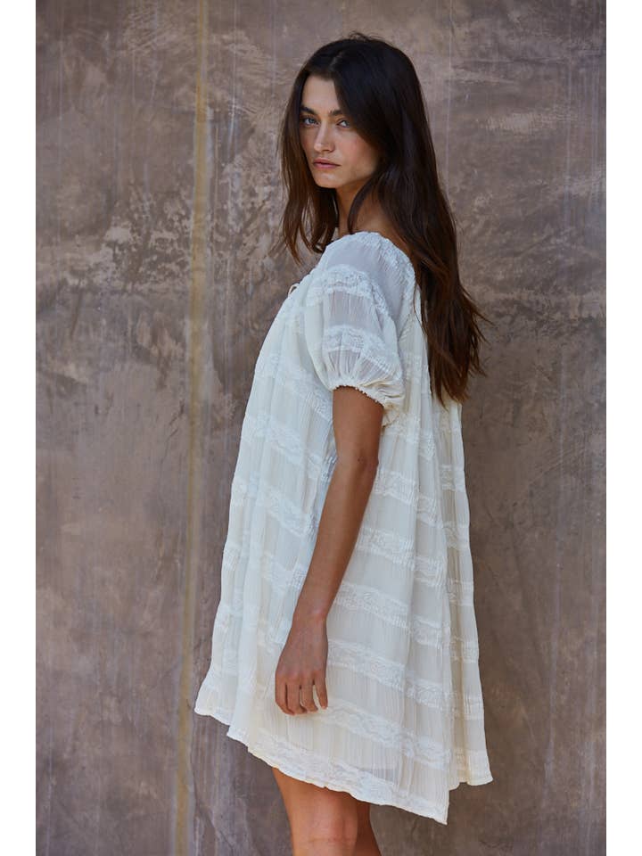Lace Striped Baby Doll Dress
