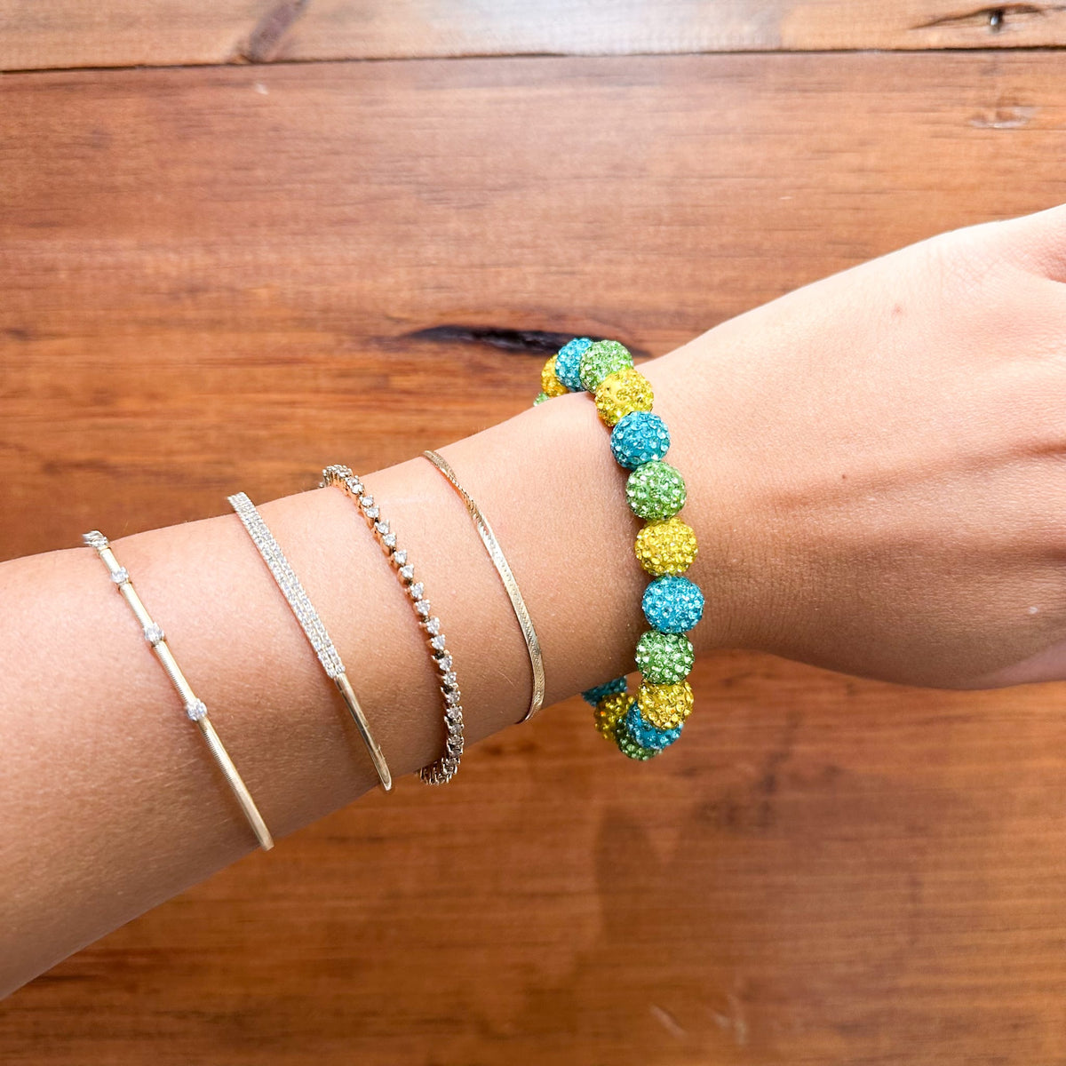 Light Green, Blue & Citrine Rhinestone Bracelet