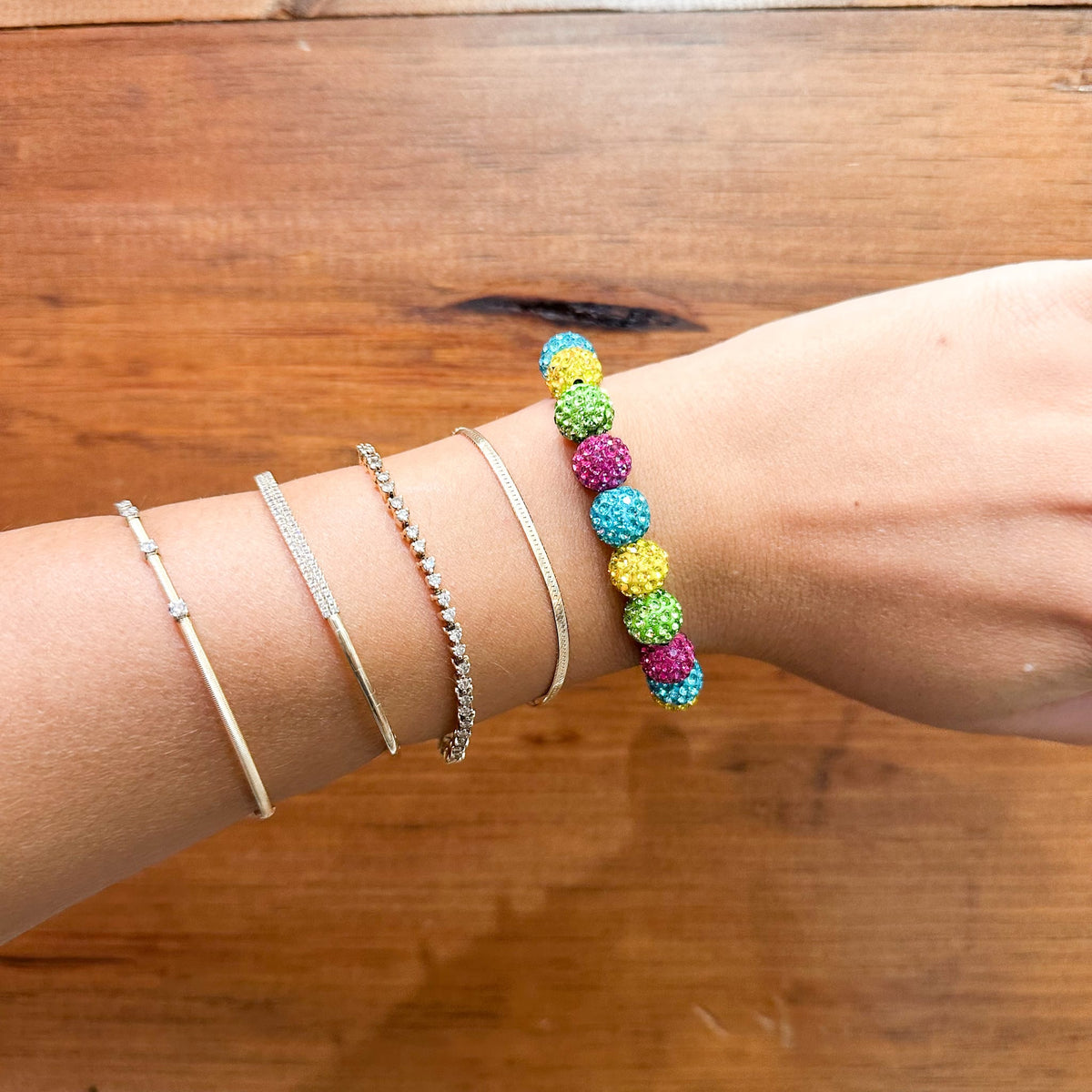 Light Green, Citrine, Blue, & Fuchsia Rhinestone Bracelet