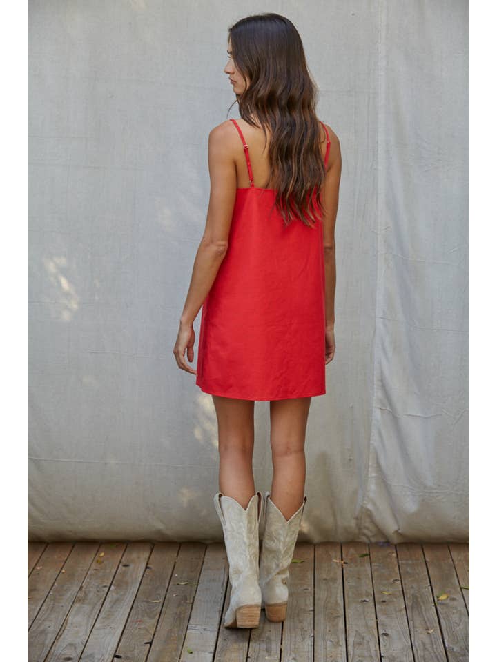Linen Blend Spaghetti Strap Mini Shift Dress