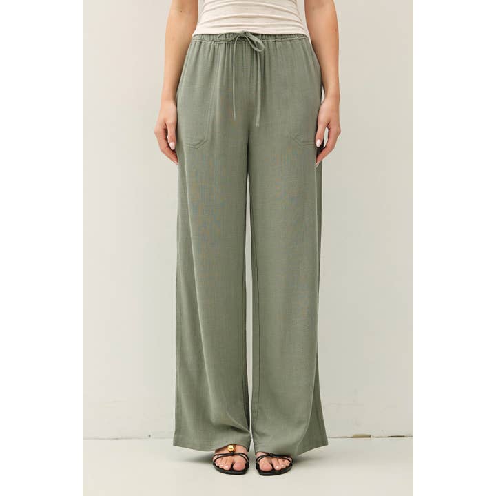 Be Cool Linen Blend Wide Leg Drawstring Pants in Sage - Little Miss Muffin Children & Home