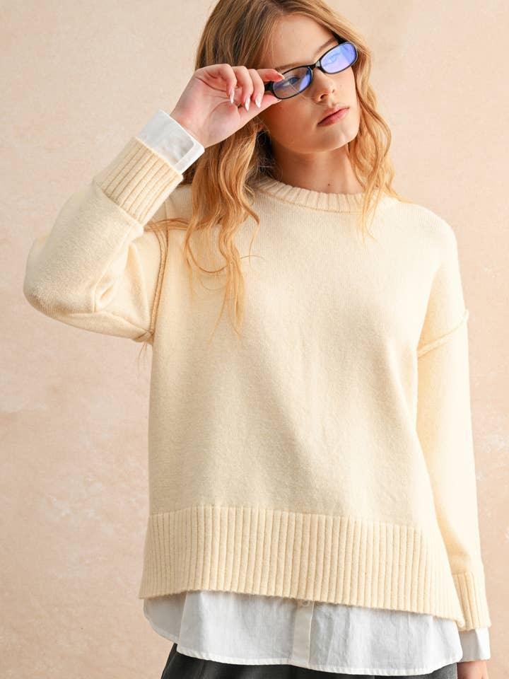 layered cream sweater shirt