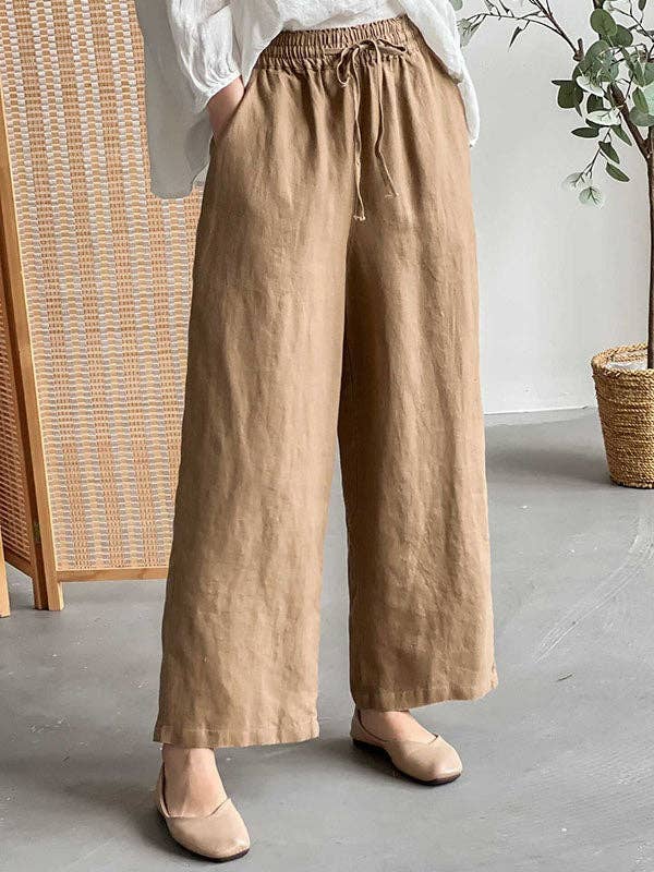 Loose Wide Leg Drawstring Khaki Casual Pants