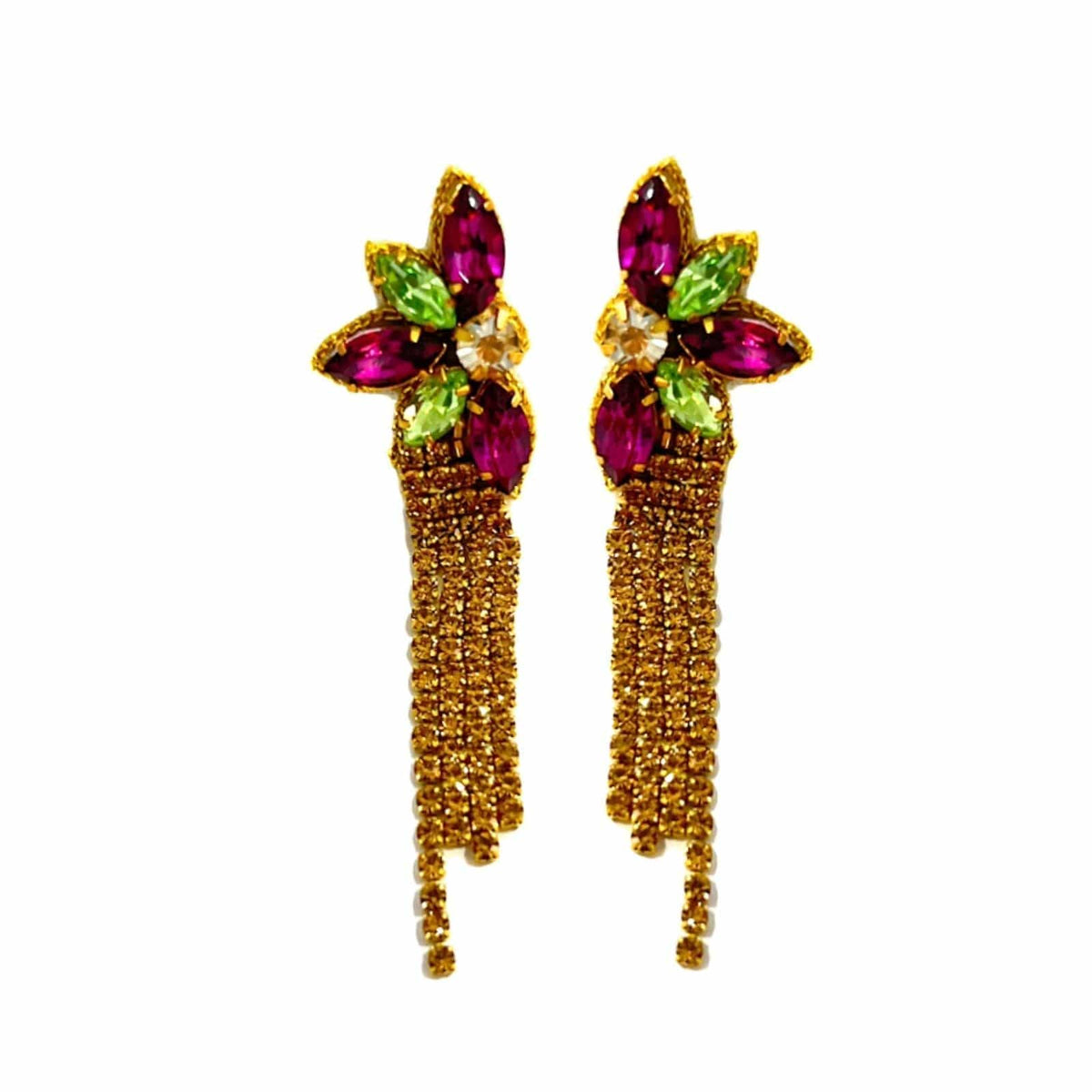 Mardi Gras Flower Rhinestone Dangle Earrings