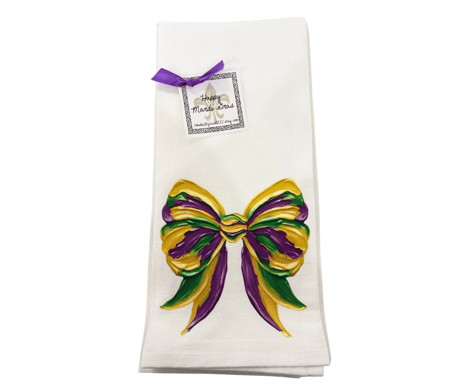 Mardi Gras Painted Bow Towel