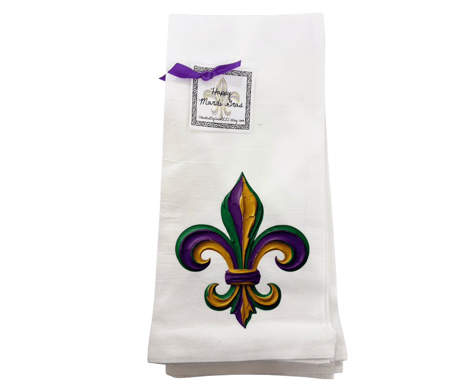 Mardi Gras Painted Fleur De Lis Towel