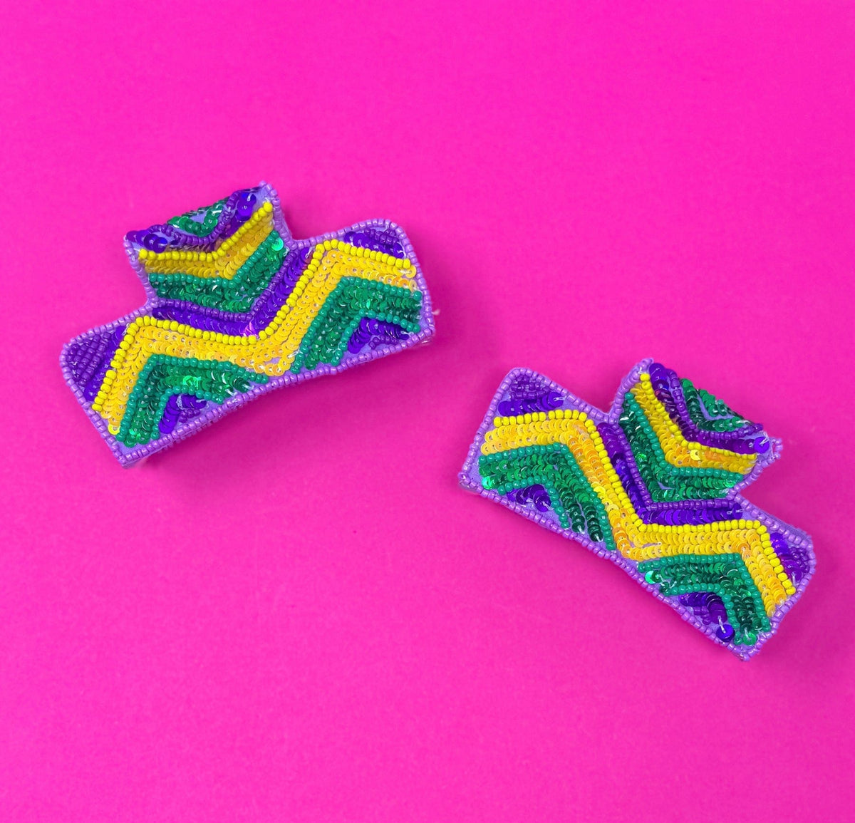 Mardi Gras Sequin Chevron on Purple Claw Clip
